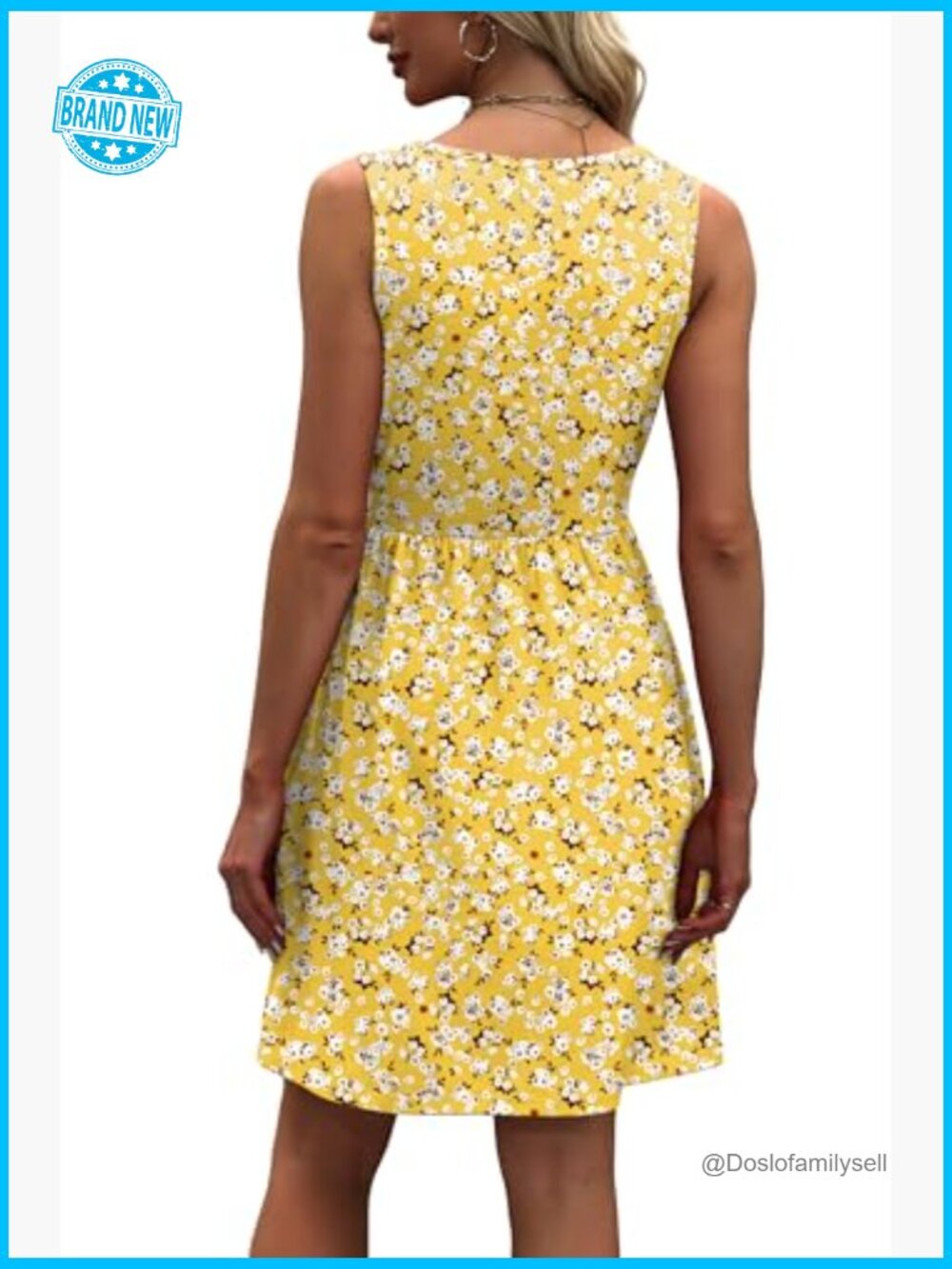 A-Line Sleeveless Casual Sundress with Pockets Floral/Solid - Picture 5 of 7